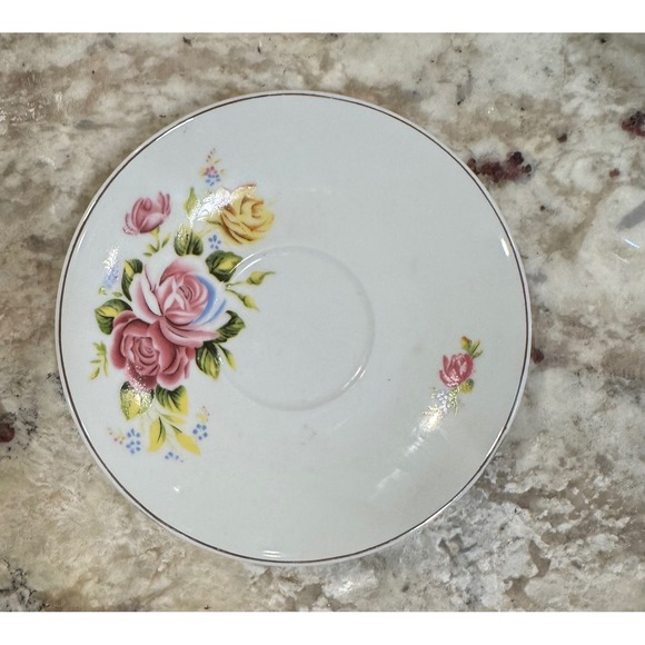 Unbranded Other - Decorative Floral Rose Porcelain Saucer White Pink Yel Gold Trim T1600 5.5 b6a